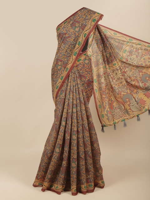 

Pothys Grey & Yellow Floral Printed Saree