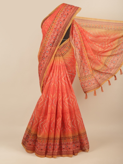 

Pothys Orange & Cream-Coloured Geometric Printed Saree