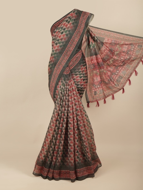 

Pothys Red & Green Geometric Printed Saree