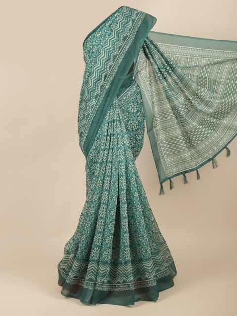 

Pothys Green & Off White Floral Saree