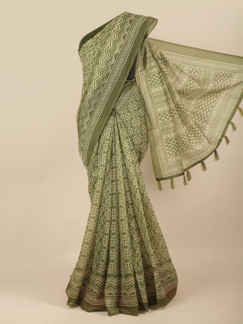 

Pothys Green & Cream-Coloured Ethnic Motifs Printed Saree