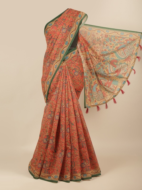 

Pothys Rust & Blue Kalamkari Printed Saree