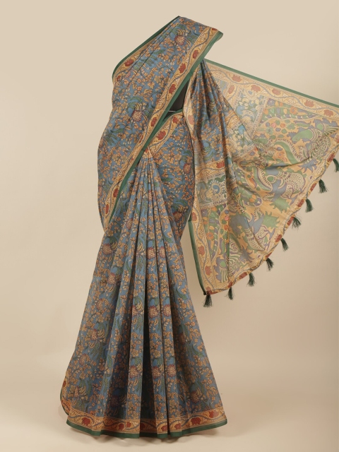 

Pothys Blue & Yellow Kalamkari Printed Saree