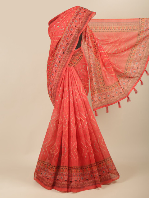 

Pothys Coral & Black Printed Cotton Blend Saree