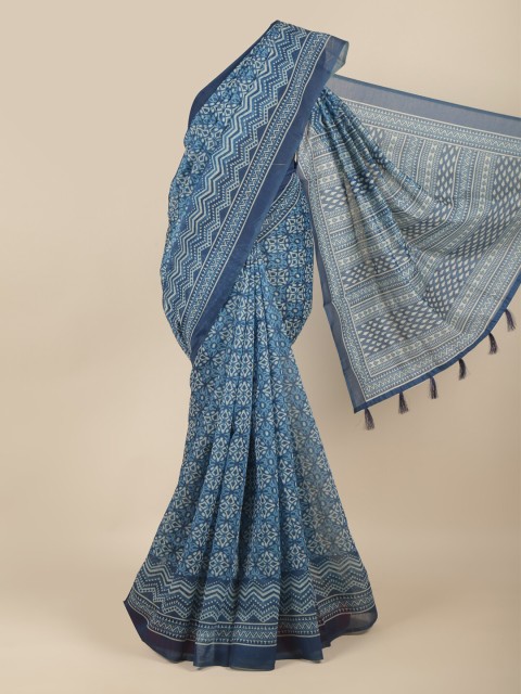 

Pothys Blue Ethnic Motifs Printed Cotton Blend Saree