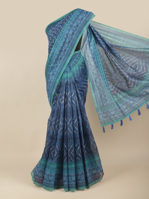 

Pothys Blue & Sea Green Cotton Blend Saree