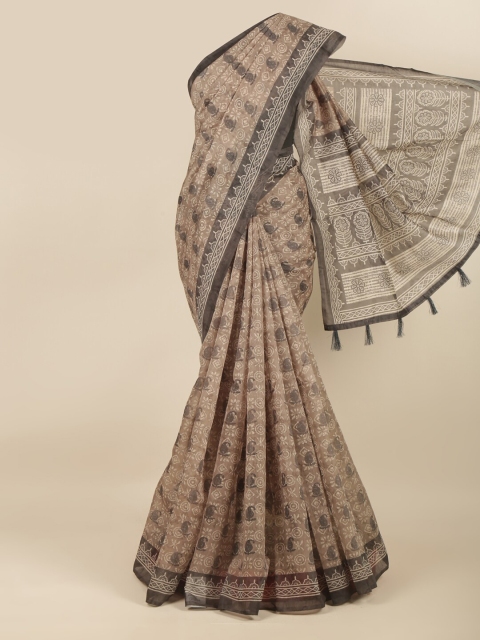 

Pothys Tan & White Ethnic Motifs Saree