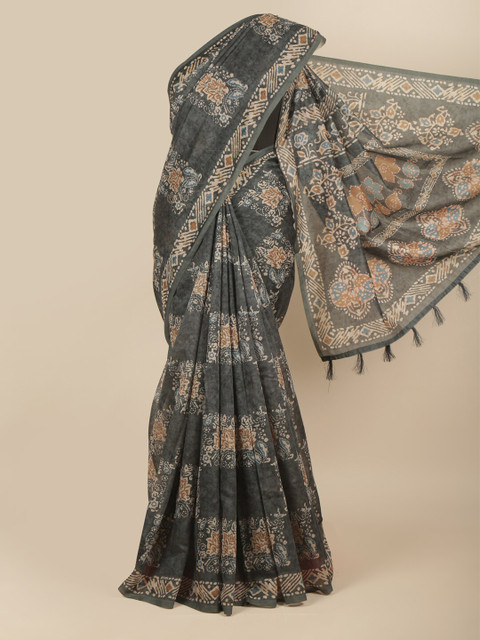

Pothys Green & Brown Batik Printed Saree