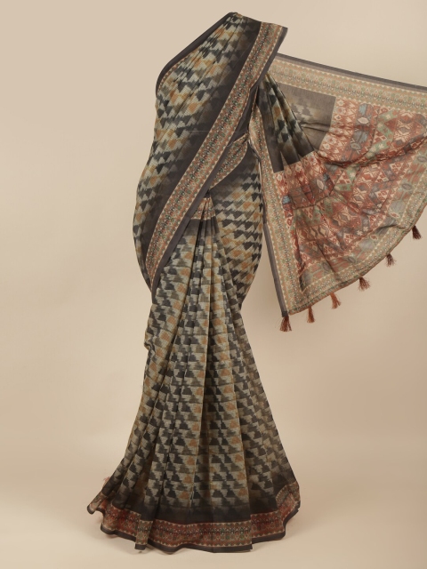 

Pothys Black & Green Printed Cotton Blend Saree