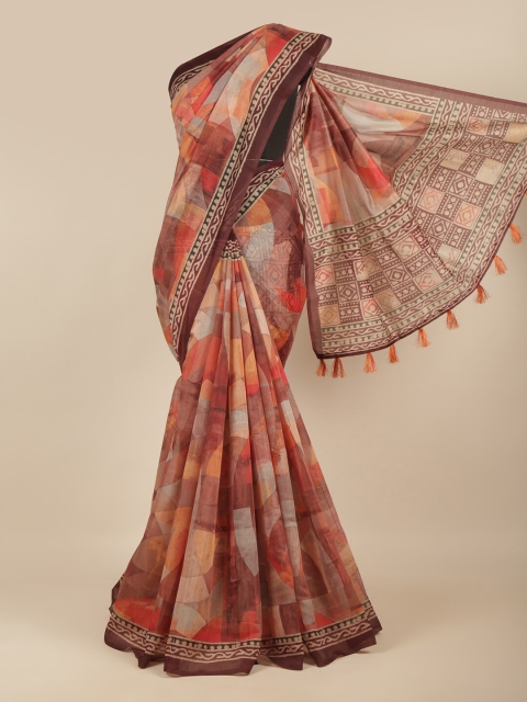 

Pothys Brown & Peach-Coloured Printed Saree
