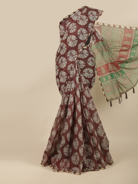 

Pothys Maroon & Grey Ethnic Motifs Printed Saree