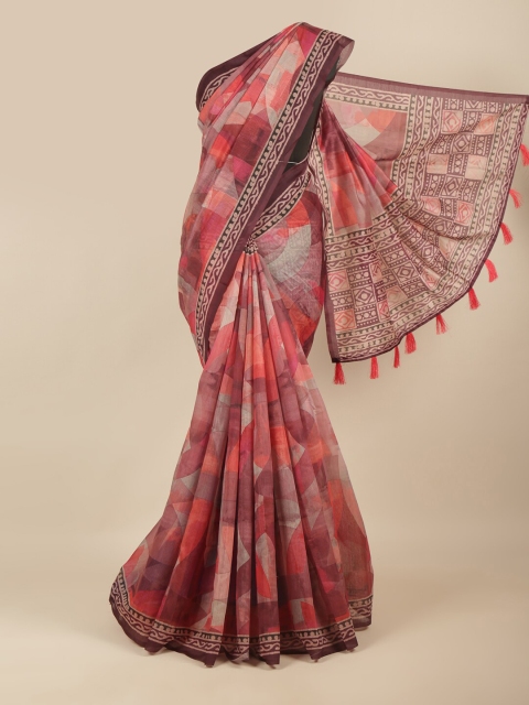 

Pothys Red & Burgundy Printed Saree