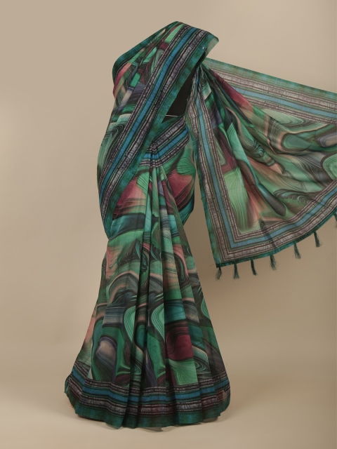 

Pothys Blue & Green Abstract Printed Cotton Blend Saree