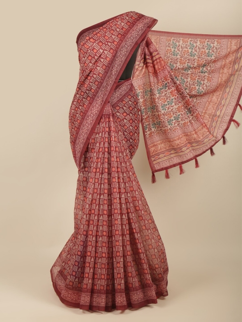 

Pothys Maroon & Orange Ethnic Motifs Saree
