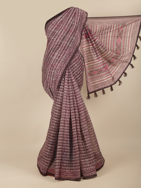 

Pothys Purple Geometric Printed Cotton Blend Saree