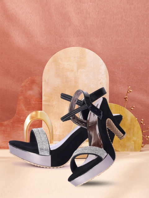 

Alishtezia Black Embellished Suede Block Heel