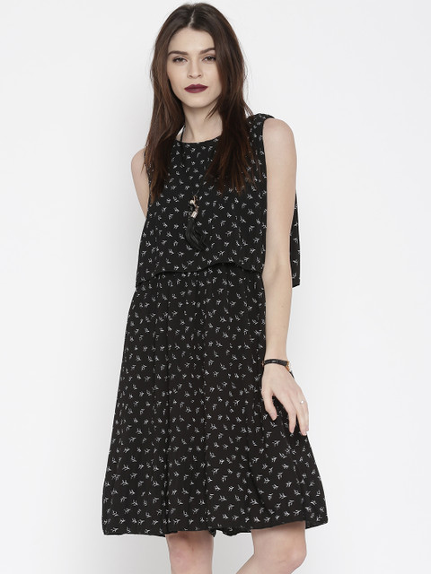 

Deal Jeans Women Black Printed A-Line Dress