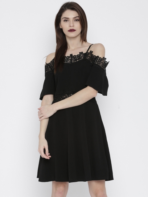 

Deal Jeans Women Black Skater Dress with Lace Inserts