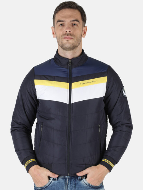 

Monte Carlo Men Navy Blue Colourblocked Pure Wool Lightweight Puffer Jacket
