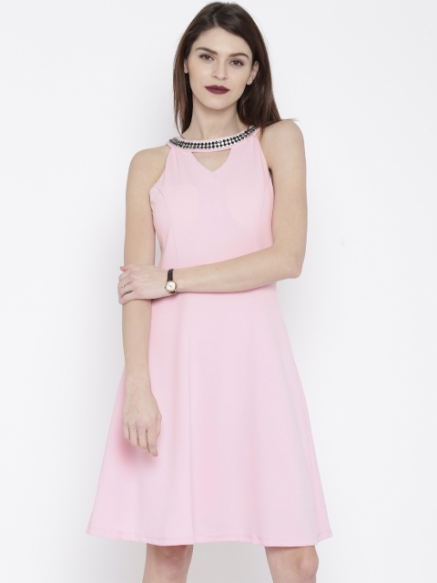 

Deal Jeans Women Pink Solid Skater Dress with Embellished Details