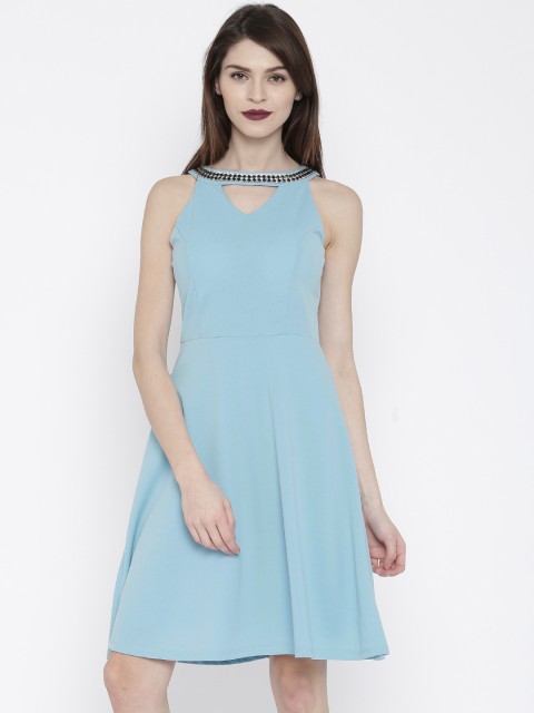 

Deal Jeans Women Blue Solid Skater Dress with Embellished Details