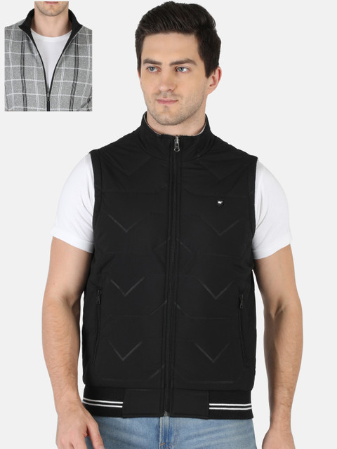 

Monte Carlo Men Black Woolen Geometric Reversible Bomber Jacket