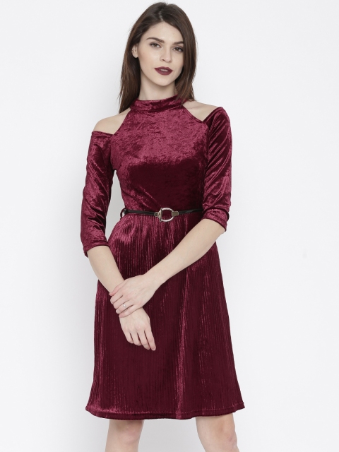 

Deal Jeans Women Maroon A-Line Dress with Knife Pleats