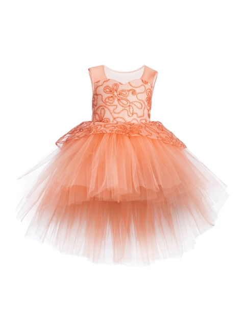 

Toy Balloon kids Peach-Coloured Embellished High Low Layered Net Dress