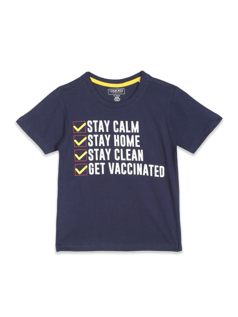 

Cherokee Boys Navy Blue Typography Printed Cotton T-shirt