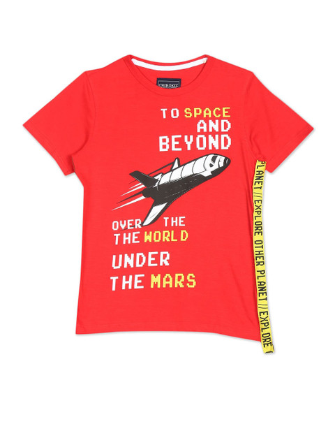

Cherokee Boys Red & Yellow Typography Printed Crew Neck T-shirt