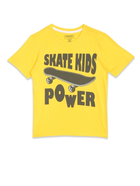 

Cherokee Boys Yellow Typography Printed Cotton T-shirt