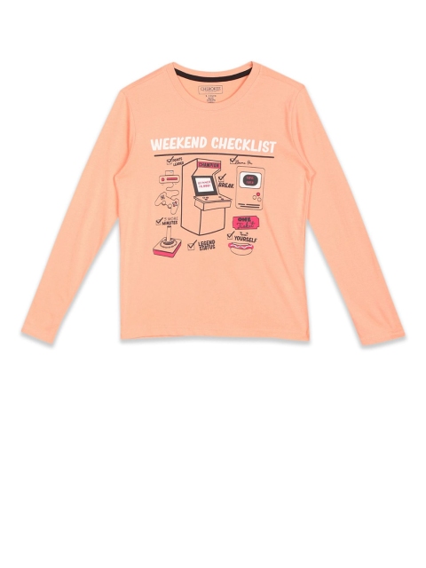 

Cherokee Boys Peach-Coloured Typography Printed Pure Cotton Long Sleeves T-shirt