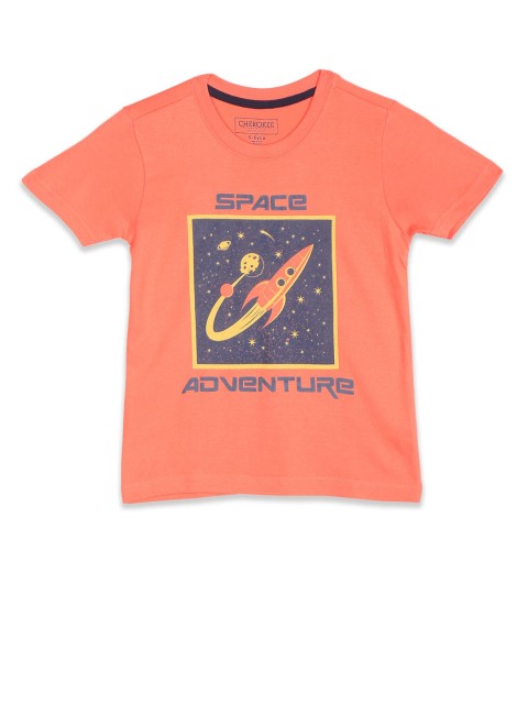 

Cherokee Boys Orange & Grey Typography Printed Pure Cotton T-shirt