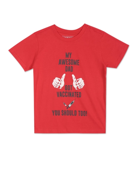 Cherokee Boys Red Typography Printed Cotton T-shirt