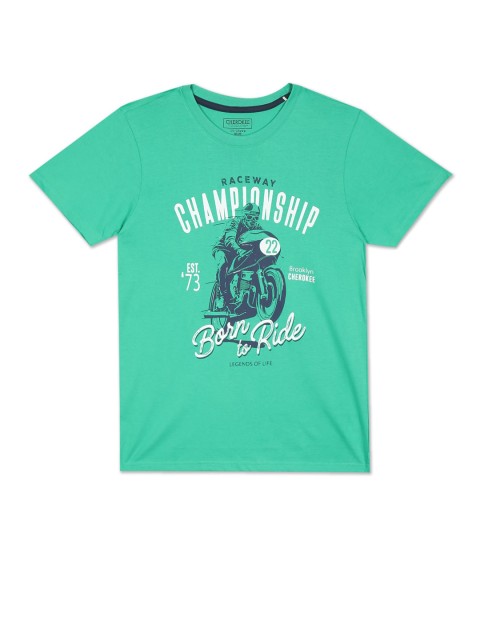 

Cherokee Boys Green Typography Printed Pure Cotton T-shirt