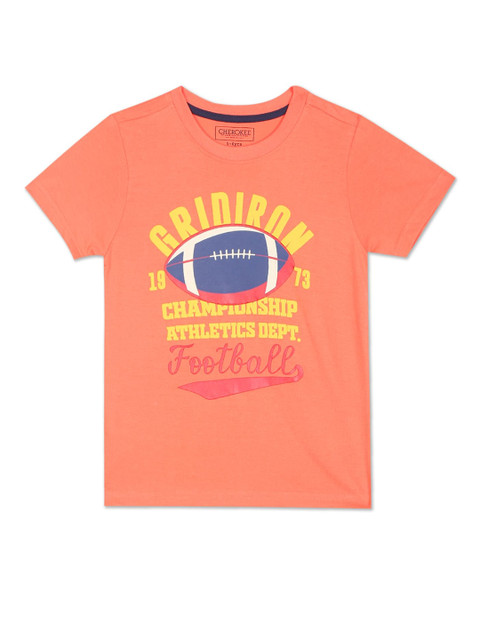 

Cherokee Boys Orange Typography Printed Cotton T-shirt