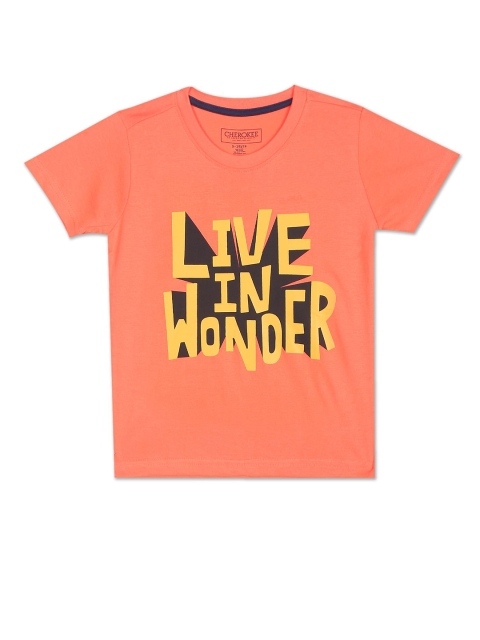 

Cherokee Boys Orange Typography Printed T-shirt