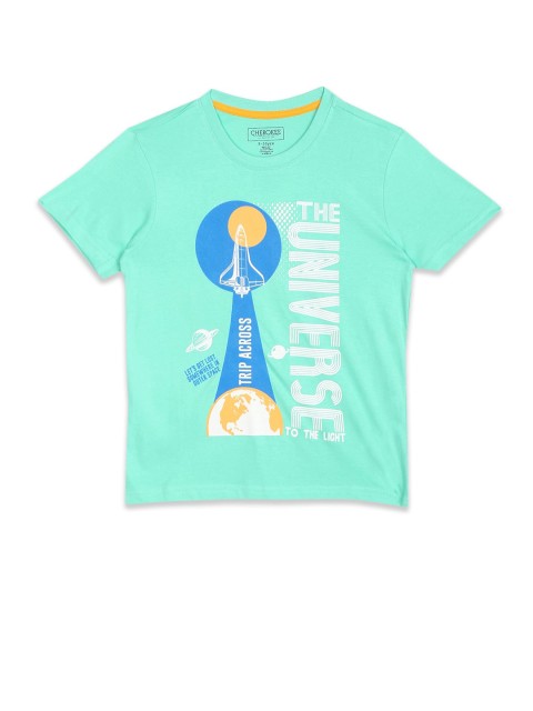 

Cherokee Boys Sea Green Printed Pure Cotton T-shirt