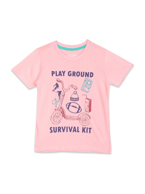 

Cherokee Boys Pink Typography Printed Cotton T-shirt