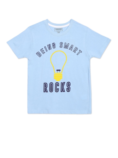 

Cherokee Boys Blue Typography Printed Cotton T-shirt
