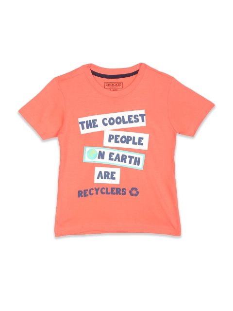 

Cherokee Boys Peach-Coloured Typography Printed T-shirt