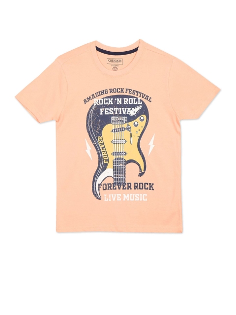 

Cherokee Boys Peach-Coloured Printed T-shirt