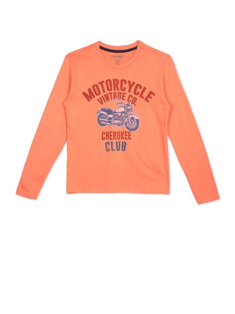

Cherokee Boys Orange Typography Printed T-shirt