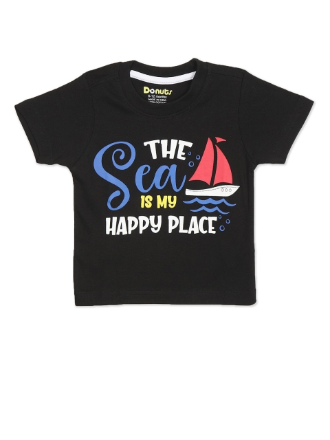 

Donuts Boys Black Typography Printed T-shirt