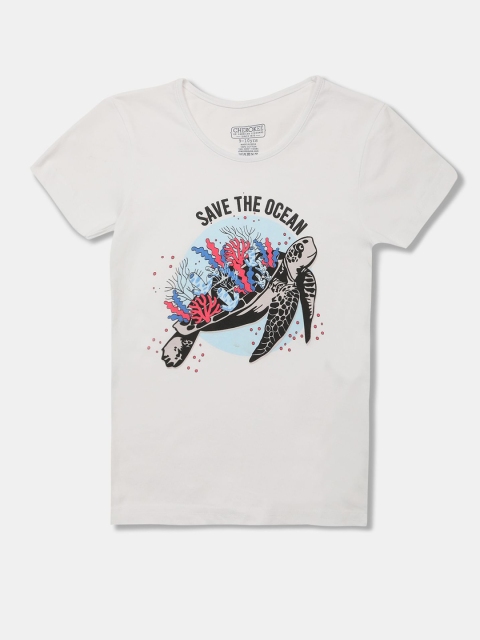 

Cherokee Girls White & Black Pure Cotton Printed T-shirt