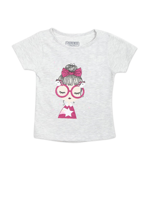 

Cherokee Girls Grey & Pink Printed Sleeves T-shirt