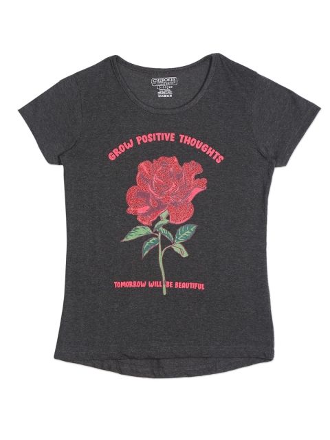 

Cherokee Girls Charcoal Floral Printed T-shirt