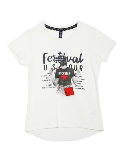 

Cherokee Girls White Graphic Printed Regular Fit T-shirt