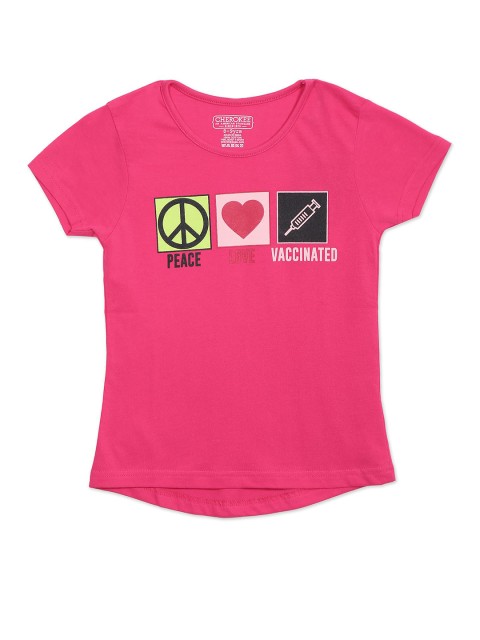 

Cherokee Girls Pink Typography Printed Pure Cotton T-shirt