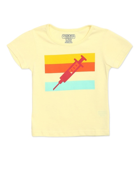 

Cherokee Girls Yellow Graphic Printed Pure Cotton Regular Fit T-shirt